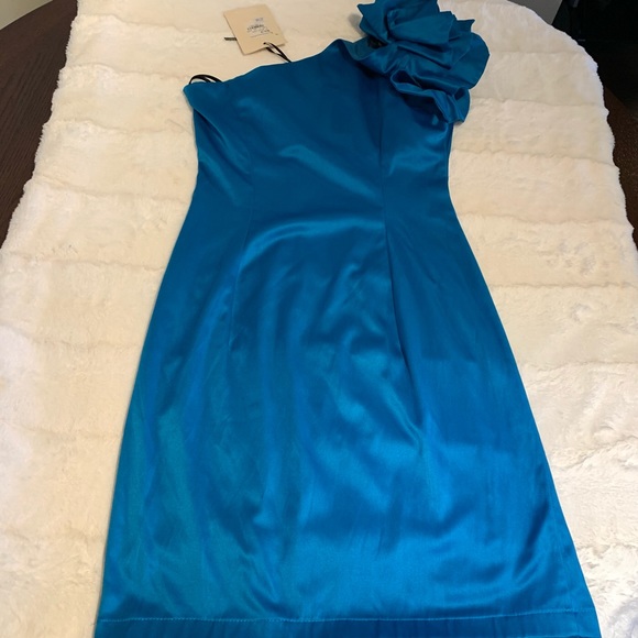 Blue One Shoulder Ruffle Cocktail Party Dress - Picture 9 of 15